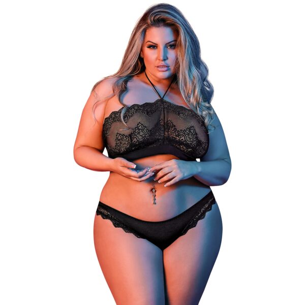 Magic Silk Halterneck BH Sæt Plus Size - Black - Plus size Black Plus size