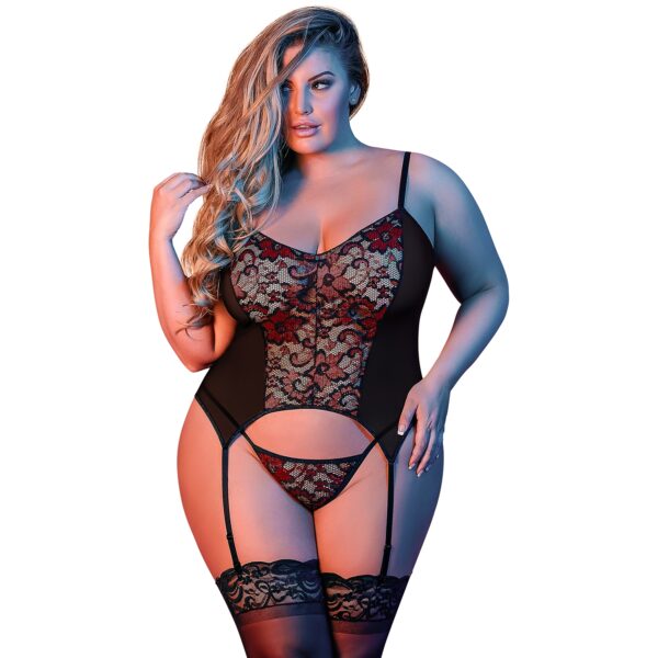 Magic Silk Merry Widow Chemise Sæt Plus Size - Black - Plus size Black Plus size