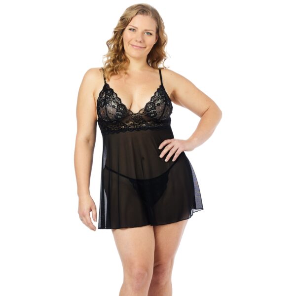 NORTIE Basil Sort Babydoll Sæt Plus Size - Black - Plus size Black Plus size