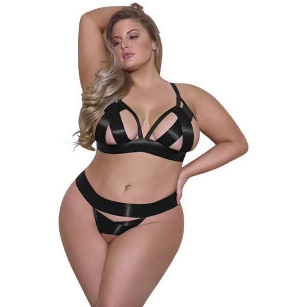 Magic Silk Exposed Sort Bh og Bundløst Trusse Sæt Plus Size - Black - Plus size Black Plus size