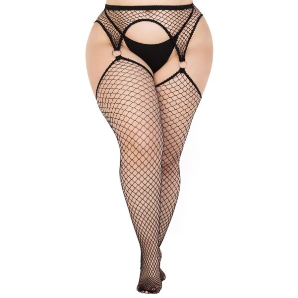 Leg Avenue Netstrømper med Hofteholder - Black - Plus size Black Plus size