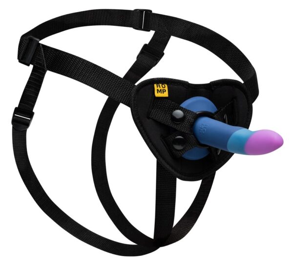 Strap-on sæt "Piccolo Pegging Kit" med dildo og justerbart strap-on harness blå