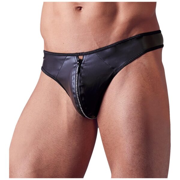 Sort Men's G-String with Strass Zipper S