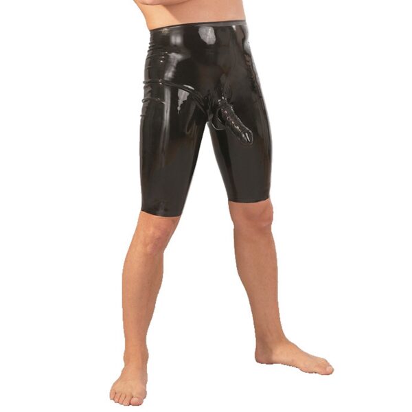 Late X Latex Lang Shorts med Penis Sleeve Mænd - Black - XL Black XL