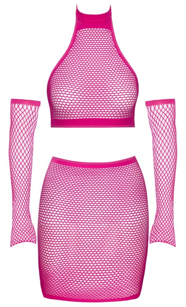 3-delt lingerisæt i mesh pink S-L