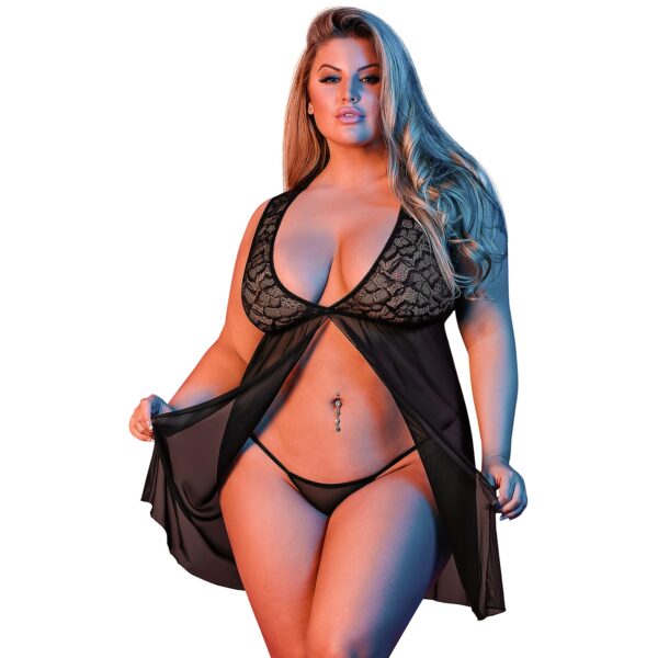 Magic Silk Fly Away Babydoll Blonde Sæt Plus Size - Black - Plus size Black Plus size