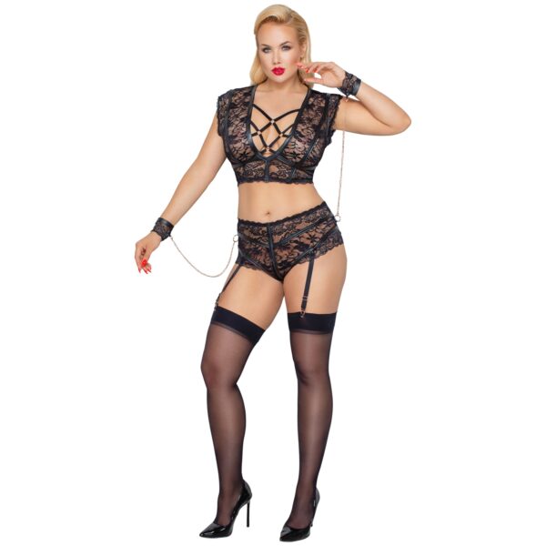 Cottelli Bondage Bundløst Sæt med Manchetter Plus Size - Sort - 2XL Sort 2XL