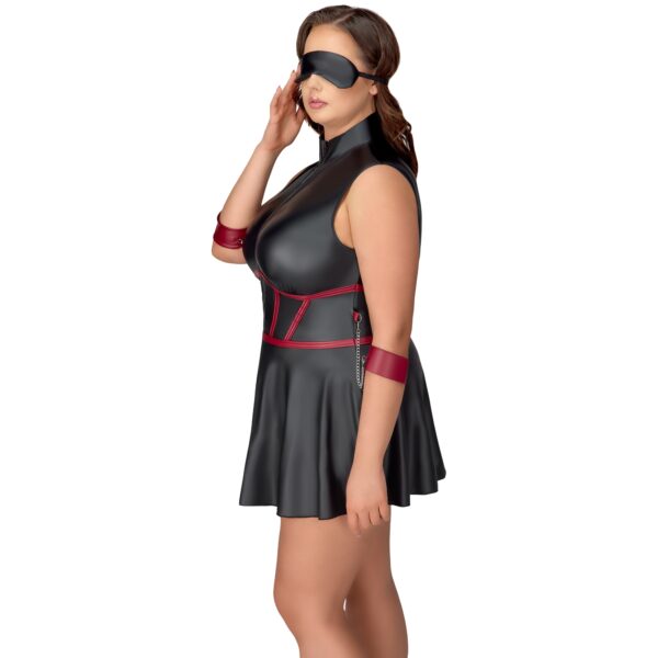 Cottelli Bondage Curves Sort Wetlook Bondage Kjole med Blindfold - Sort - 3XL Sort 3XL