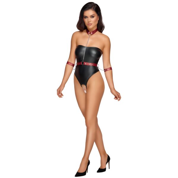 Cottelli Bondage Wetlook Body med Manchetter - Sort - XL Sort XL