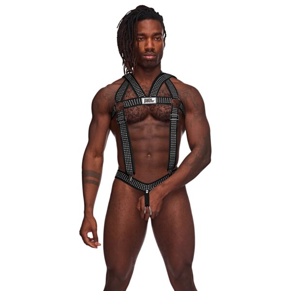 Male Power Elastic Studded Harness med Penisring - Sort - One Size Sort One Size