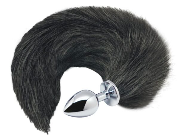 "Black & White Fox Tail Mâ metal anal plug med faux fur hale på stopperen