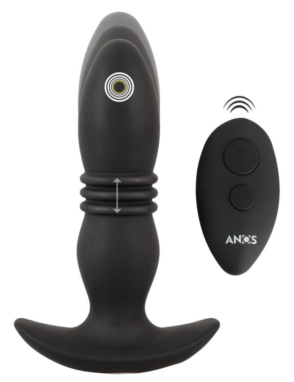 Vibro-analplug RC Thrusting Massager med fjernbetjening sort