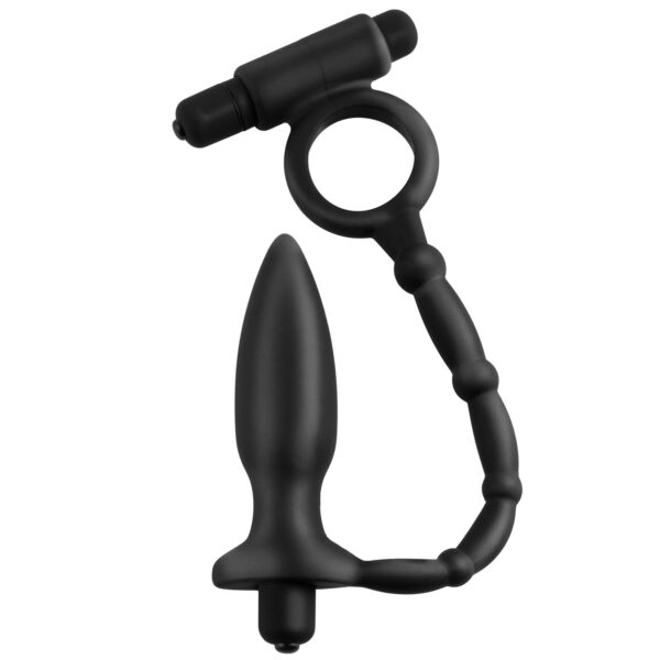 Anal Fantasy Ass-Kicker Anal Plug Med Penisring - Black Black