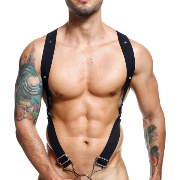 MaleBasics DNGEON Crossback Harness med Penisring - Black - One Size Black One Size