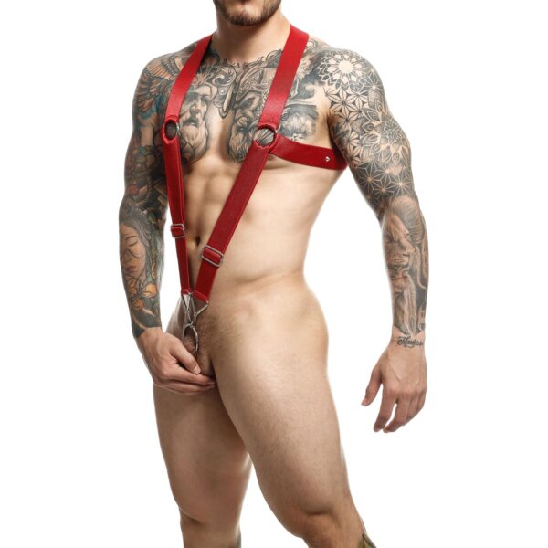 MaleBasics DNGEON Crossback Body Harness med Penisring - Red - One Size Red One Size