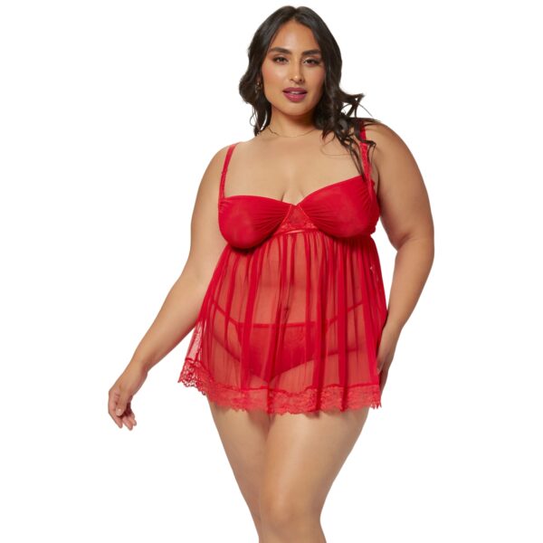 Seven &apos;til Midnight Two Piece Tulle Babydoll and Trusse Sæt Plus Size - Rød - XL/2XL Rød XL/2XL