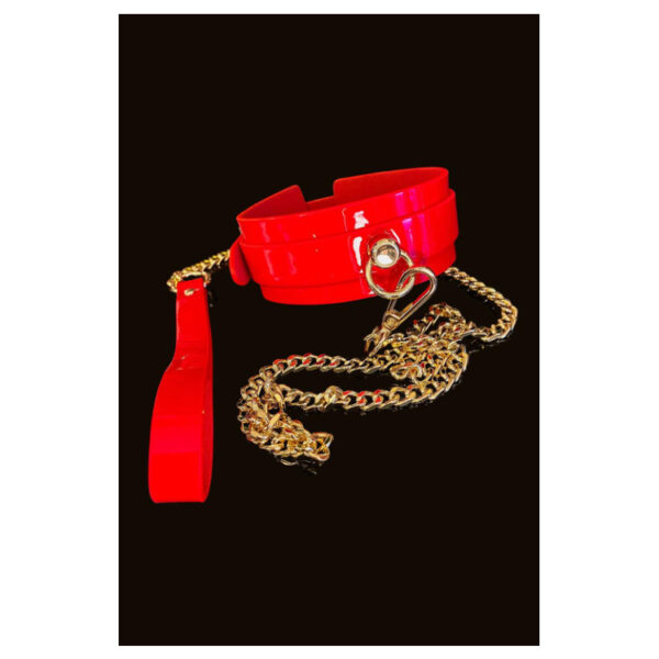 High Gloss O-Ring Collar and Leash - red