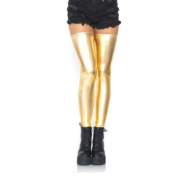 Leg Avenue Izzy Wetlook Selvsiddende Strømper - M/L - Guld