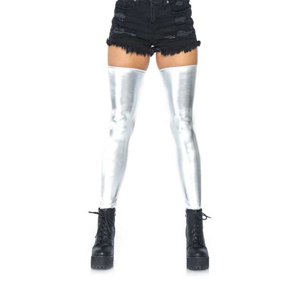 Leg Avenue Izzy Wetlook Selvsiddende Strømper - M/L - Sølv