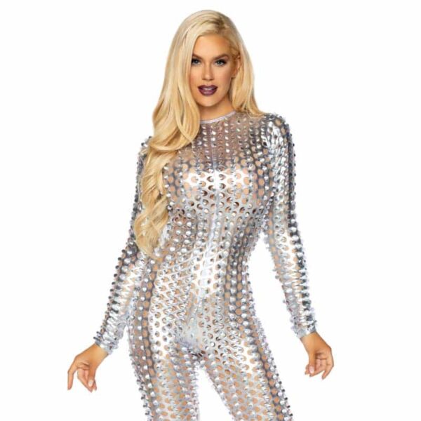 Leg Avenue Laser Cut Metallic Catsuit - L