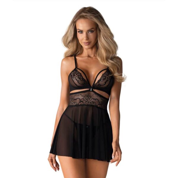 Obsessive Kimmie Babydoll og G-Streng Sort - S/M