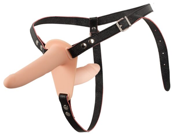 Vibrerende double strap-on hudfarvet lys