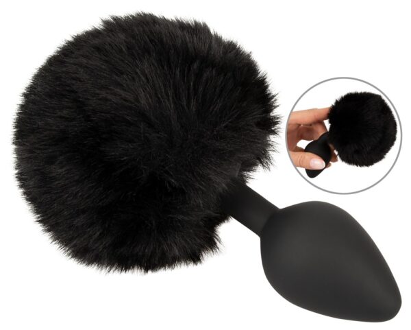 Anal plug âfluffy tail size Mâ med pompon af imiteret pels sort